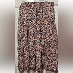 Old Navy Navy Floral Smocked long skirt with Coral & Yellow Blooms
